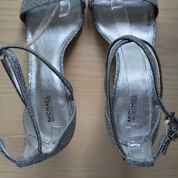 Michael Kors Ava Mid Heel Strappy Silver Glitter Sandals Heels PV19H Size 10M - Picture 11 of 16